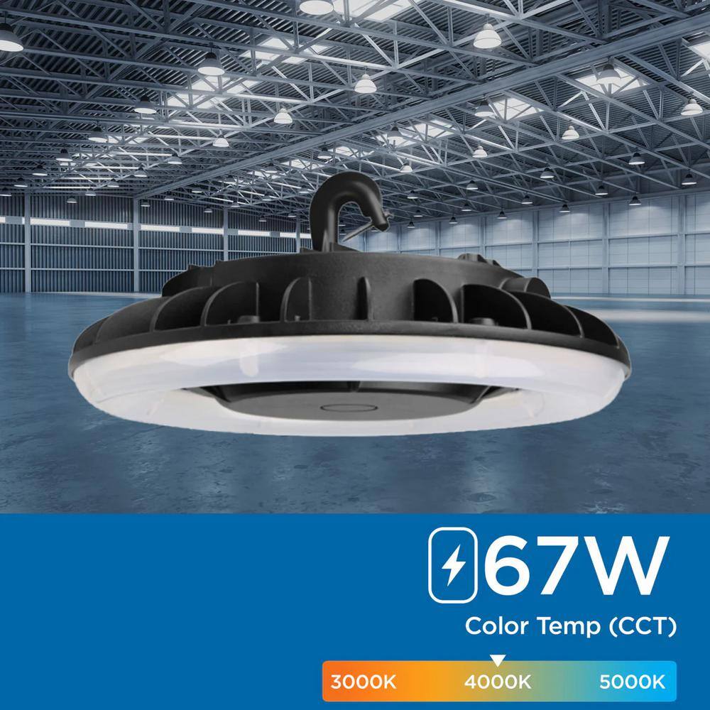 Viribright 11.42 in. 175-Watt Equivalent Integrated LED Dimmable Black Economy UFO High Bay Light 4000K