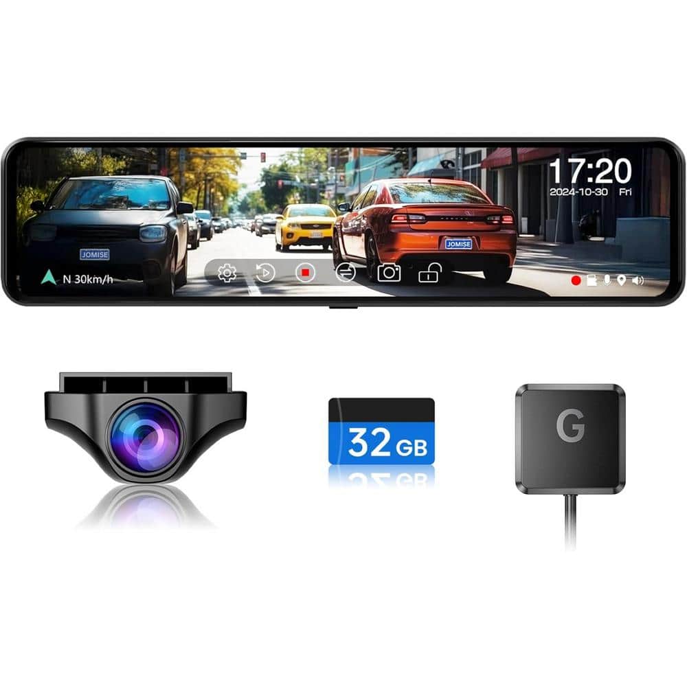 Vrbgify Wireless Smart Outdoor Hardwired Stick Up Security Camera, Night Vision4K Mirror Dash Cam Front and Rear32GB Card, Black