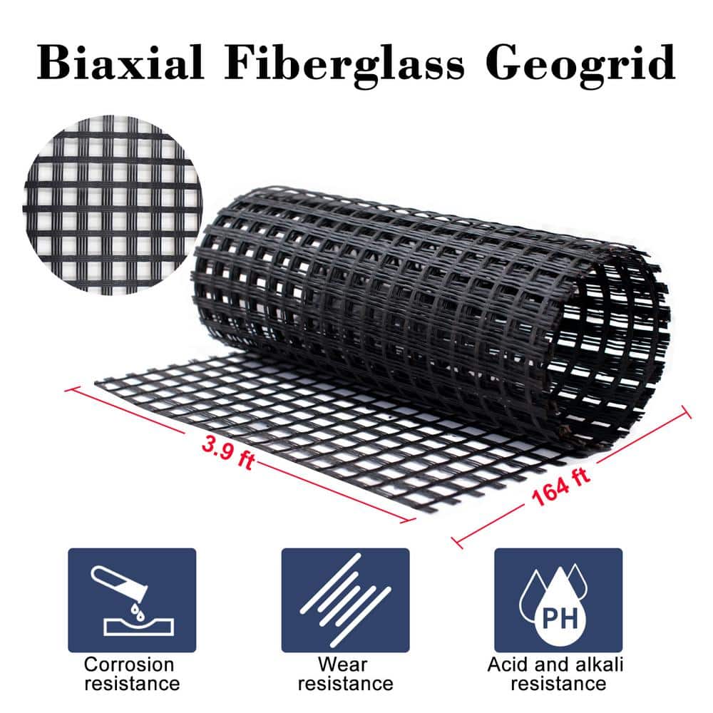 Wellco 3.9 ft. x 164 ft. x 0.2 in. 80KN Biaxial Geogrid Black Fiberglass Paver Base for Landscaping, Sheds, Pathway, Patios