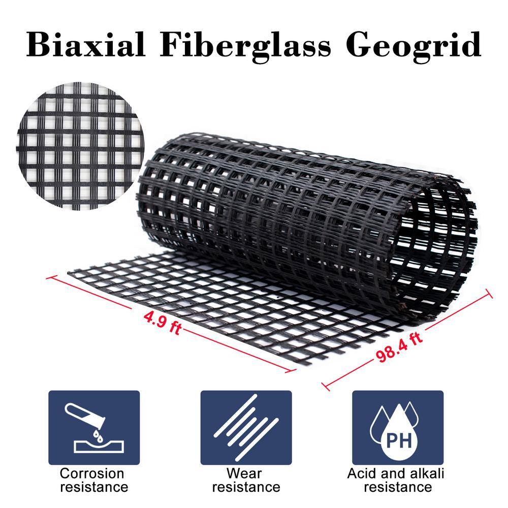 Wellco 4.9 ft. W x 98.4 ft. L x 0.2 in. H 80KN Biaxial Geogrid Black Plastic Paver Base for Landscaping, Sheds