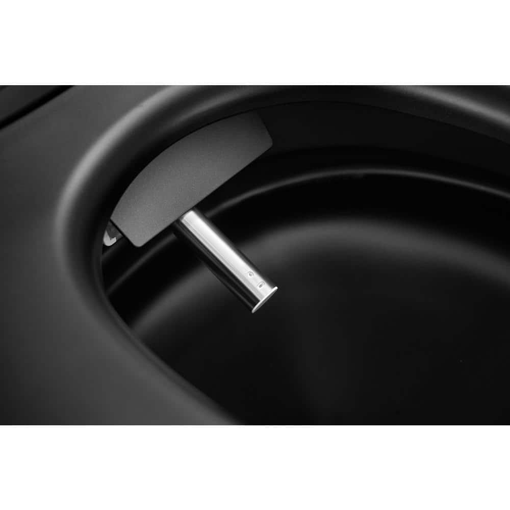 WELLFOR USBY-1.28 GPF Elongated Bidet Toilet in Black with Heated Seat, Warm Air Dryer, LED Screen Display