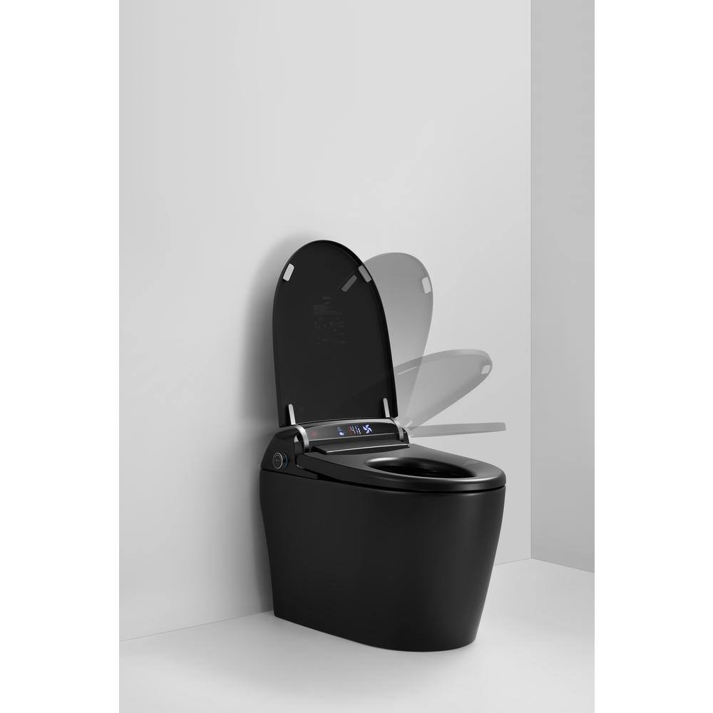 WELLFOR USBY-1.28 GPF Elongated Bidet Toilet in Black with Heated Seat, Warm Air Dryer, LED Screen Display