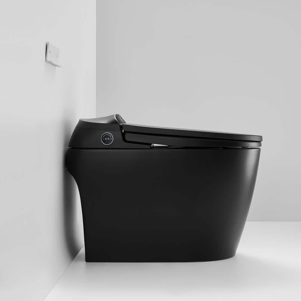 WELLFOR USBY-1.28 GPF Elongated Bidet Toilet in Black with Heated Seat, Warm Air Dryer, LED Screen Display