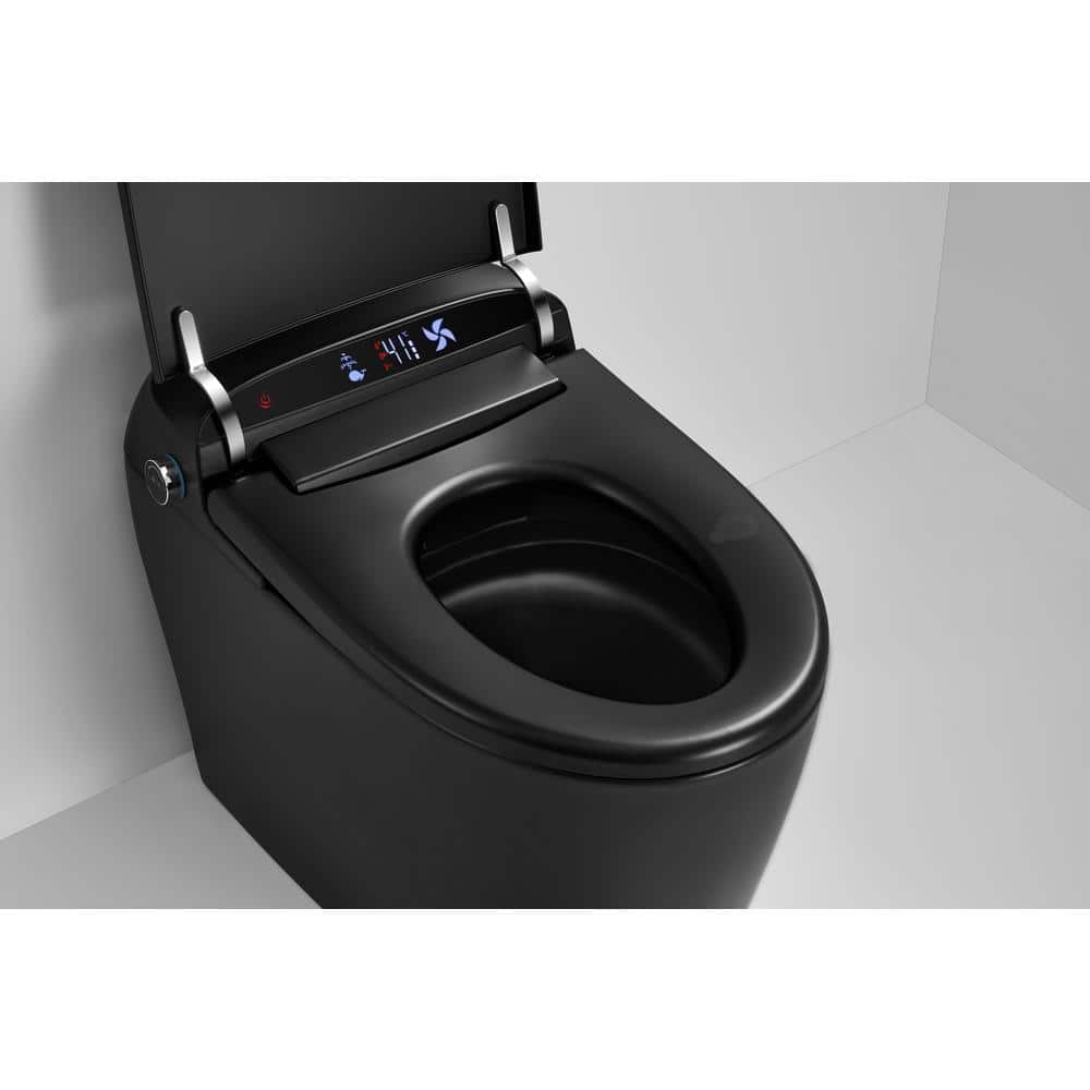 WELLFOR USBY-1.28 GPF Elongated Bidet Toilet in Black with Heated Seat, Warm Air Dryer, LED Screen Display