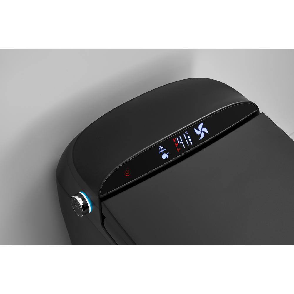 WELLFOR USBY-1.28 GPF Elongated Bidet Toilet in Black with Heated Seat, Warm Air Dryer, LED Screen Display