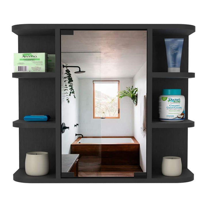 Aoibox 24 in. W x 20 in. H Rectangular Wood Medicine Cabinet with Mirror, 6 External Shelves,3 Internal Shelves in Black Wengue