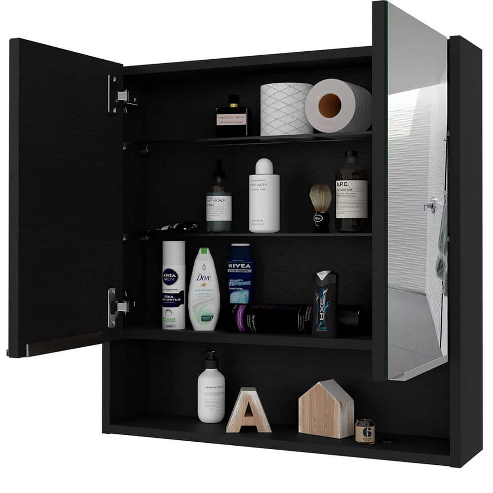 Aoibox 23.6 in. W x 24.6 in. H Rectangular Wood Medicine Cabinet with Mirror, 3 Internal Shelves in Black Wengue
