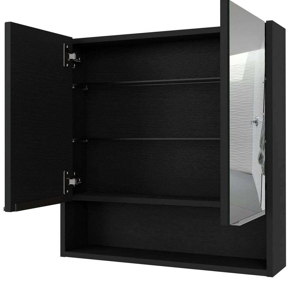 Aoibox 23.6 in. W x 24.6 in. H Rectangular Wood Medicine Cabinet with Mirror, 3 Internal Shelves in Black Wengue