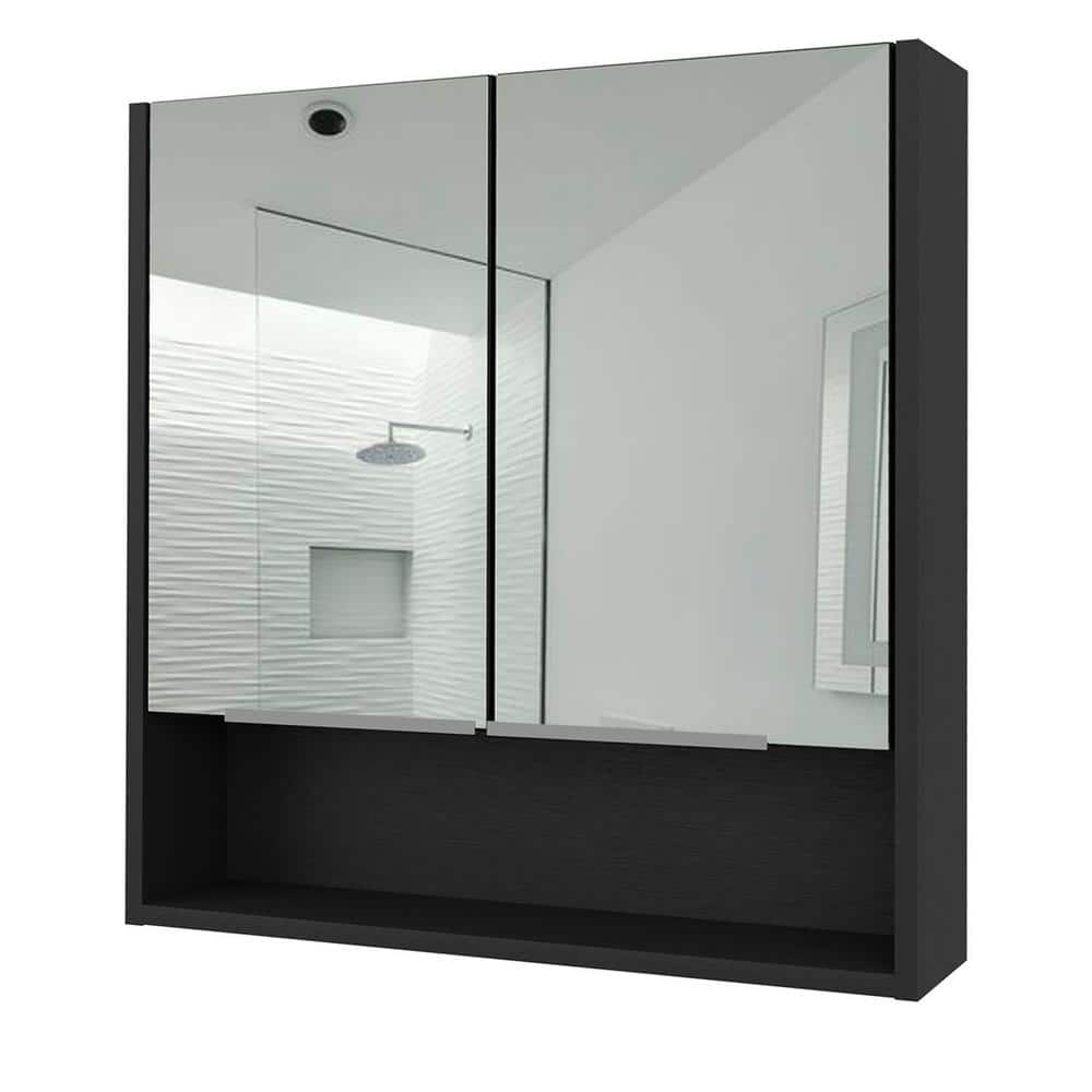 Aoibox 23.6 in. W x 24.6 in. H Rectangular Wood Medicine Cabinet with Mirror, 3 Internal Shelves in Black Wengue