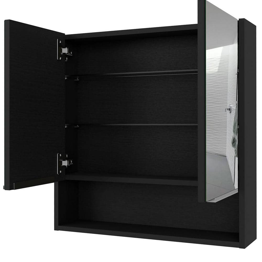 Aoibox 23.6 in. W x 24.6 in. H Rectangular Wood Medicine Cabinet with Mirror, 3 Internal Shelves in Black Wengue