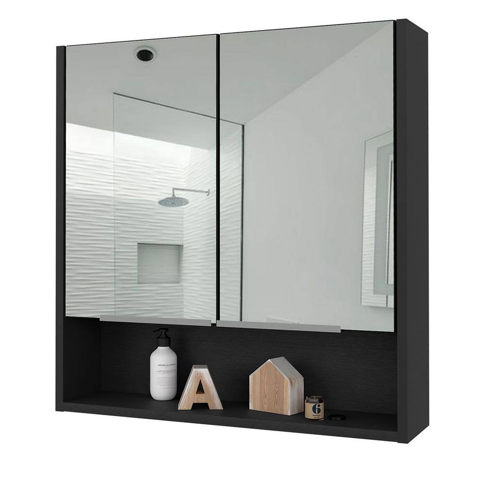Aoibox 23.6 in. W x 24.6 in. H Rectangular Wood Medicine Cabinet with Mirror, 3 Internal Shelves in Black Wengue