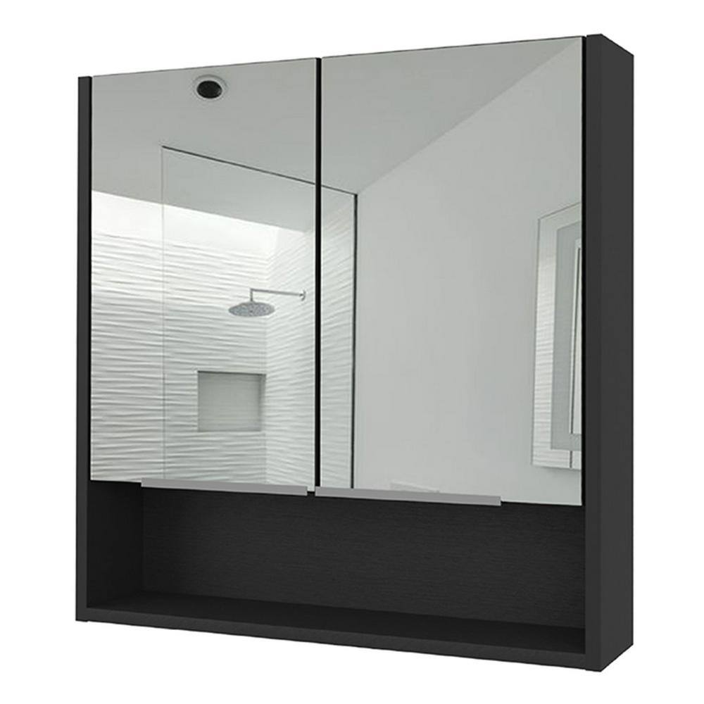 Aoibox 23.6 in. W x 24.6 in. H Rectangular Wood Medicine Cabinet with Mirror, 3 Internal Shelves in Black Wengue