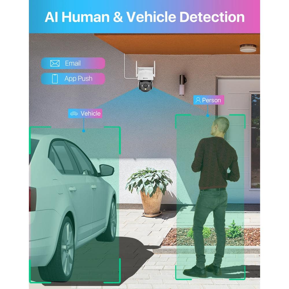 ZOSI 360-Degree PTZ 4 MP 2.5K Wi-Fi Outdoor Wireless Home Security Camera, AI Person Vehicle Detection, Color Night Vision