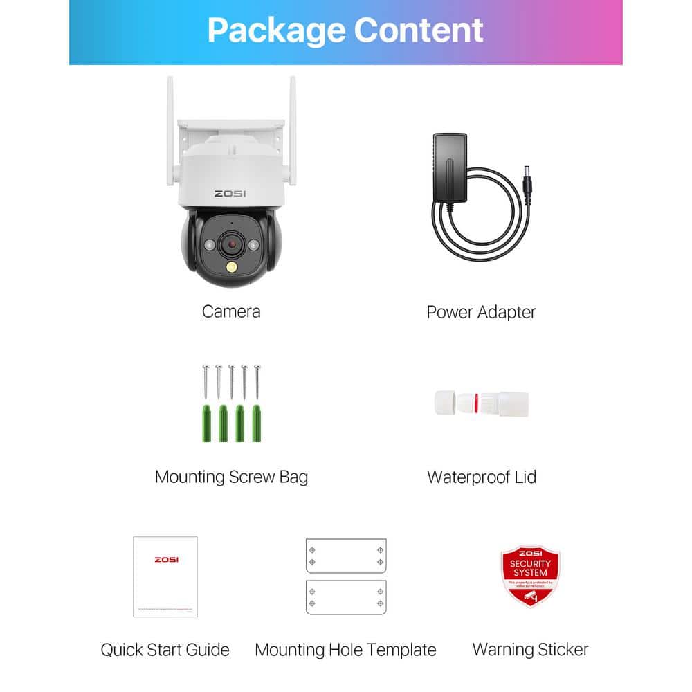 ZOSI 360-Degree PTZ 4 MP 2.5K Wi-Fi Outdoor Wireless Home Security Camera, AI Person Vehicle Detection, Color Night Vision