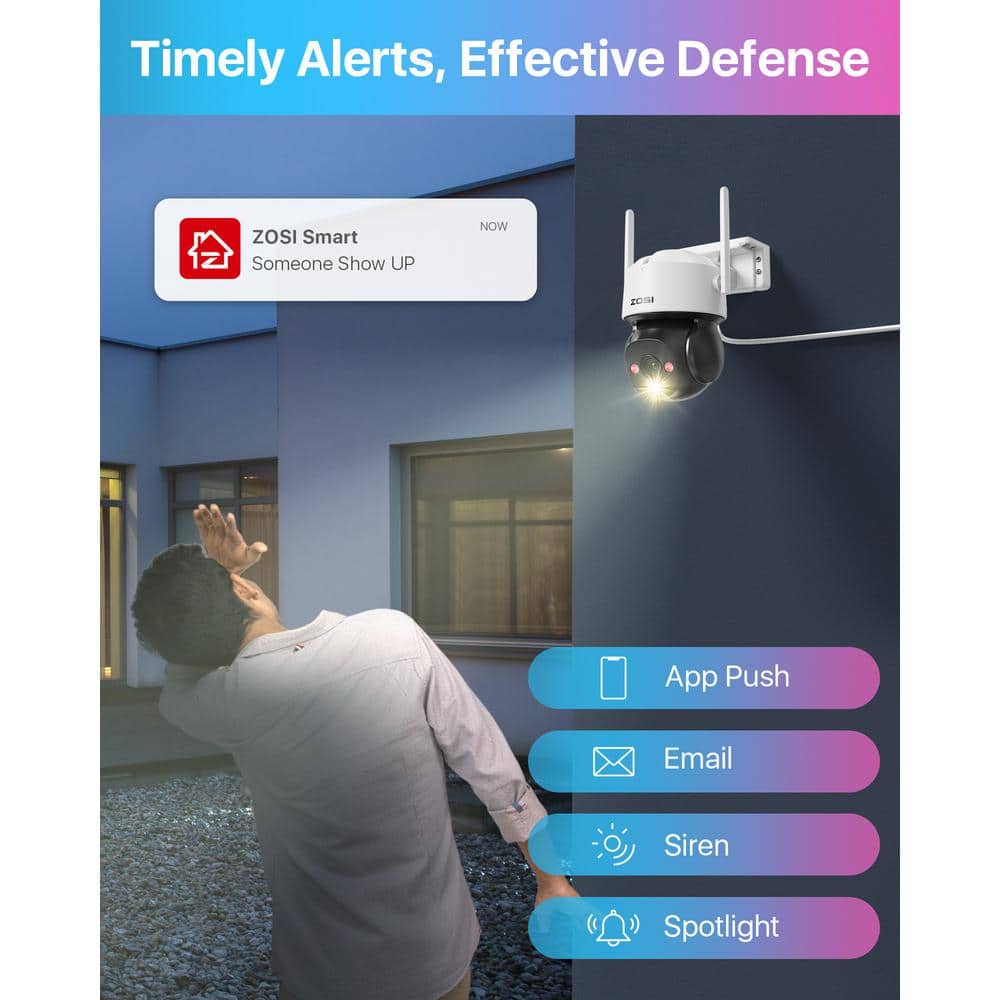 ZOSI 360-Degree PTZ 4 MP 2.5K Wi-Fi Outdoor Wireless Home Security Camera, AI Person Vehicle Detection, Color Night Vision