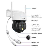 ZOSI 360-Degree PTZ 4 MP 2.5K Wi-Fi Outdoor Wireless Home Security Camera, AI Person Vehicle Detection, Color Night Vision