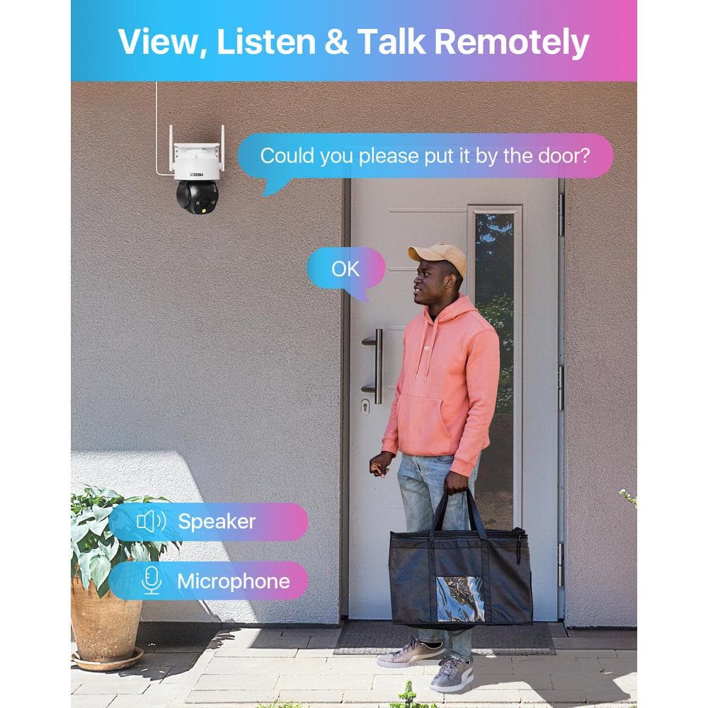 ZOSI 360-Degree PTZ 4 MP 2.5K Wi-Fi Outdoor Wireless Home Security Camera, AI Person Vehicle Detection, Color Night Vision