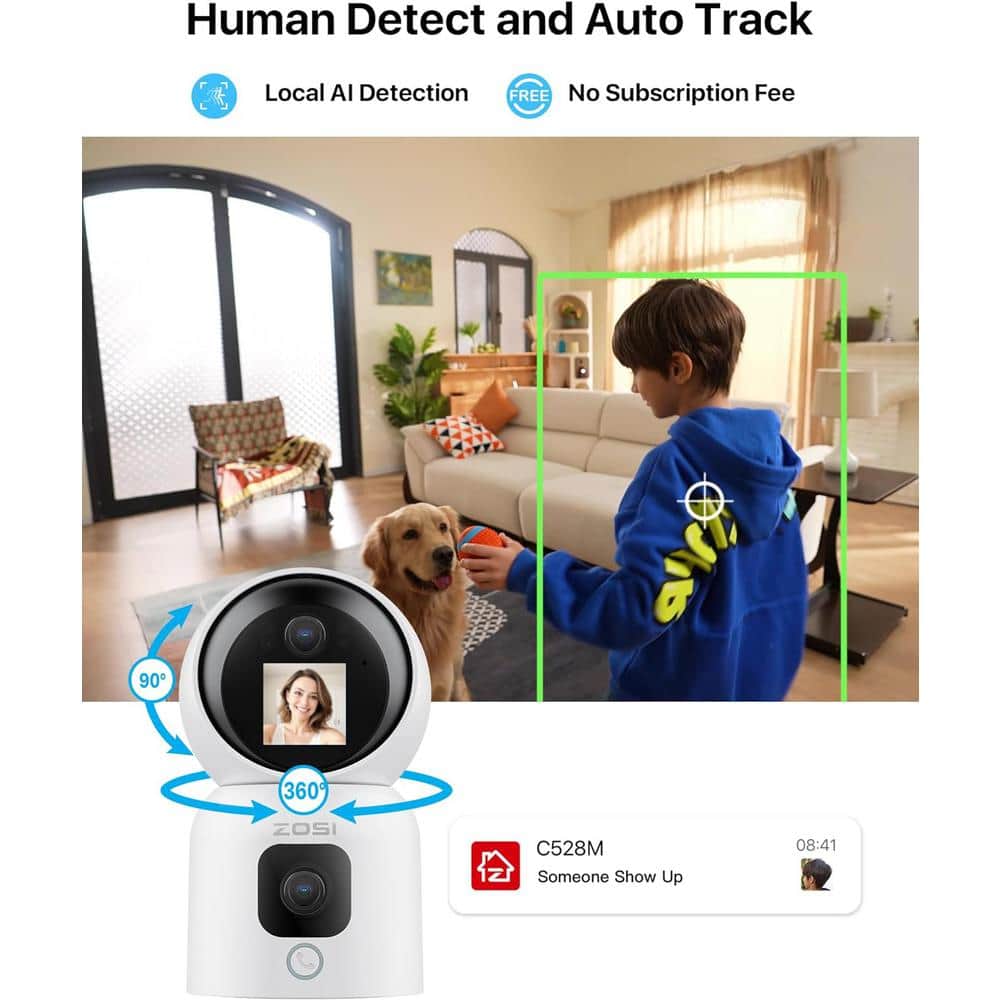 ZOSI C528M 6MP(2x3MP) Wired Indoor Plug-in Smart Home Security Camera 360 PT Baby Pet Monitor 1-Touch Call 2.4G/5G (2-Pack)