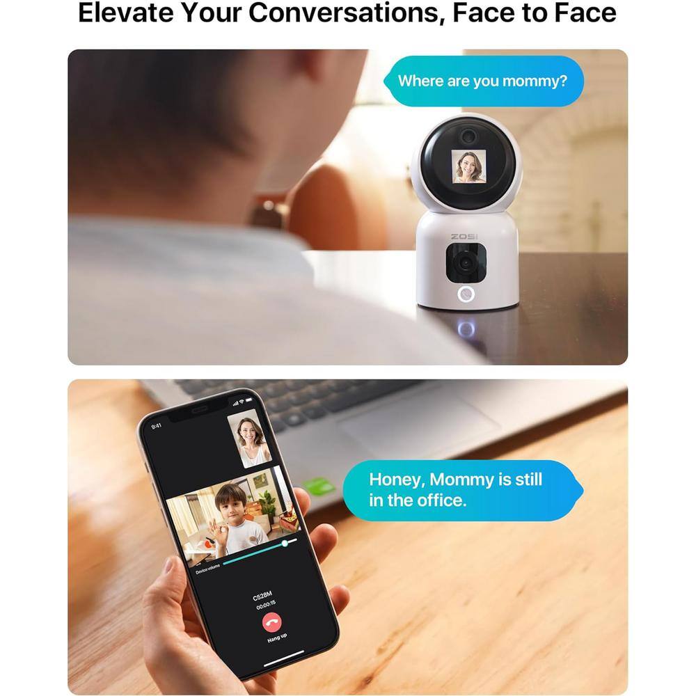 ZOSI C528M 6MP(2x3MP) Wired Indoor Plug-in Smart Home Security Camera 360 PT Baby Pet Monitor 1-Touch Call 2.4G/5G (2-Pack)