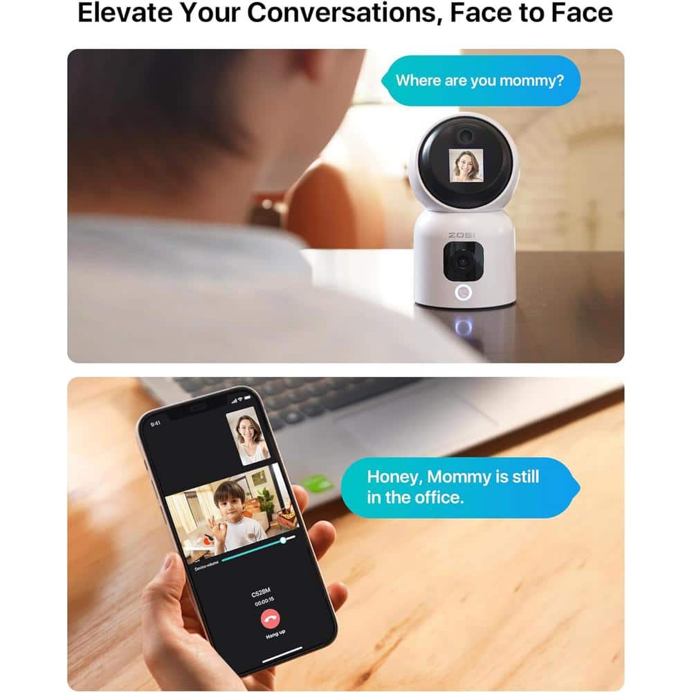 ZOSI C528M 6MP(23MP) Wired Indoor Plug-in Smart Home Security Camera, 360 PT Baby Pet Monitor,1-Touch Call, 2.4G/5G - 4-Pack