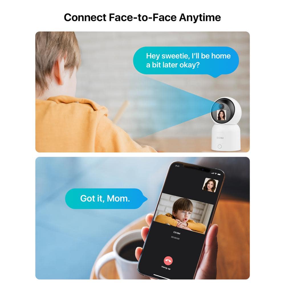 ZOSI Wired C519M 2.5K 4 MP Indoor Smart Home Security Camera, 360-Degree PT Baby/Pet Dog Monitor, 1-Touch Call, 2-Way Audio