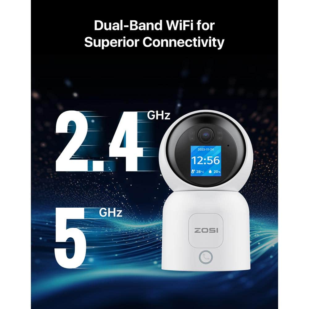ZOSI Wired C519M 2.5K 4 MP Indoor Smart Home Security Camera, 360-Degree PT Baby/Pet Dog Monitor, 1-Touch Call, 2-Way Audio