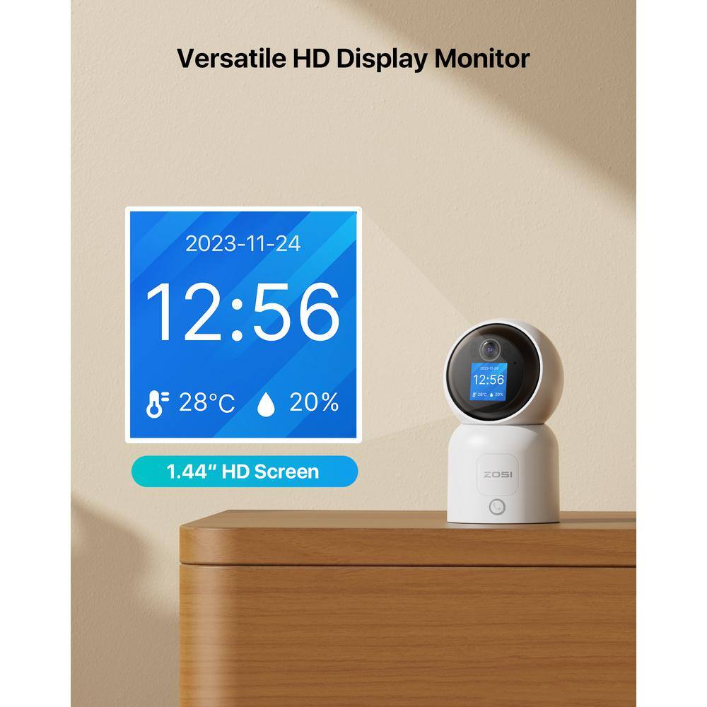 ZOSI Wired C519M 2.5K 4 MP Indoor Smart Home Security Camera, 360-Degree PT Baby/Pet Dog Monitor, 1-Touch Call, 2-Way Audio