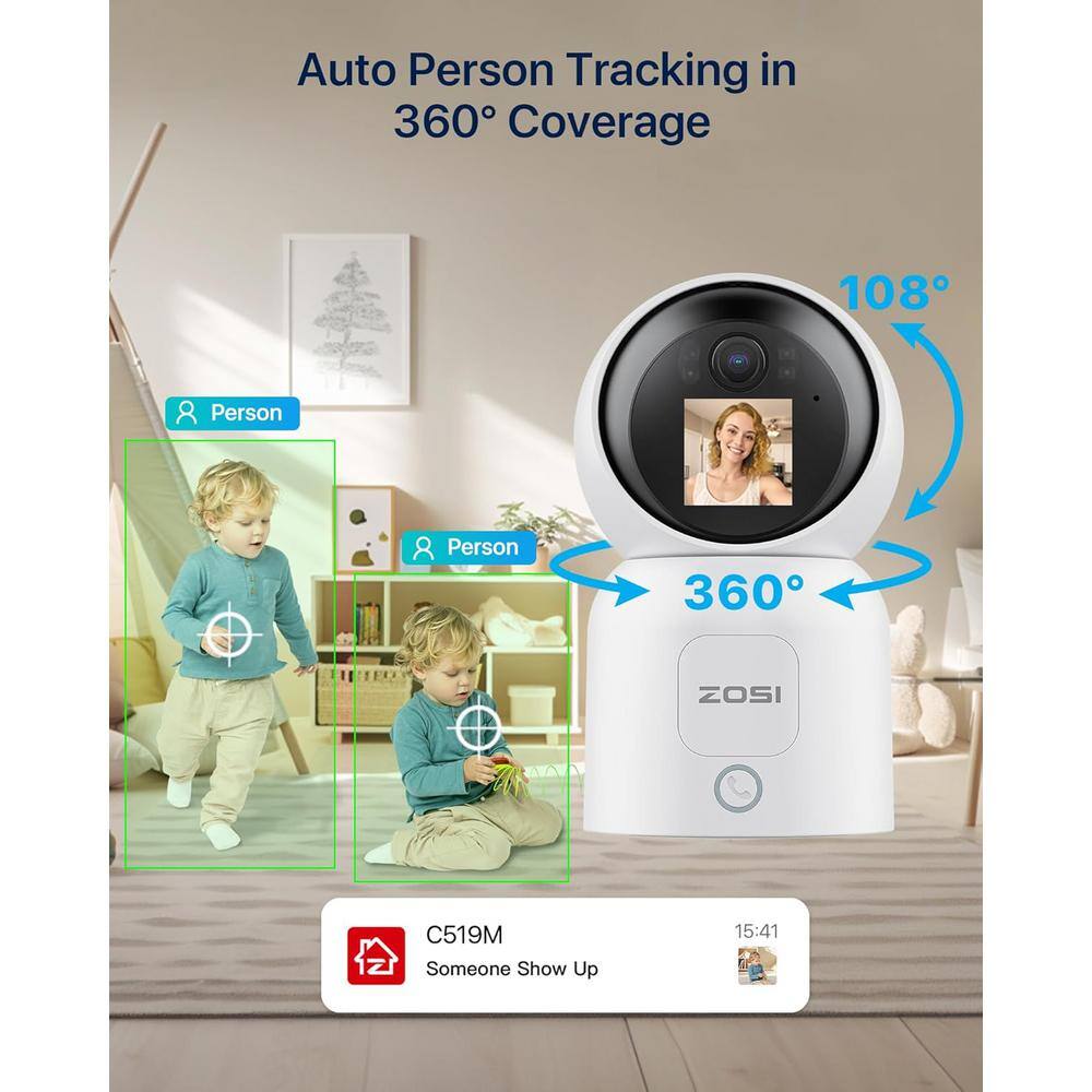ZOSI Wired 3K 5MP Plug-in Indoor Smart Security Camera, 360 PT Baby/Pet Monitor, One-Touch Call, 2-Way Video, 2.4/5GHz