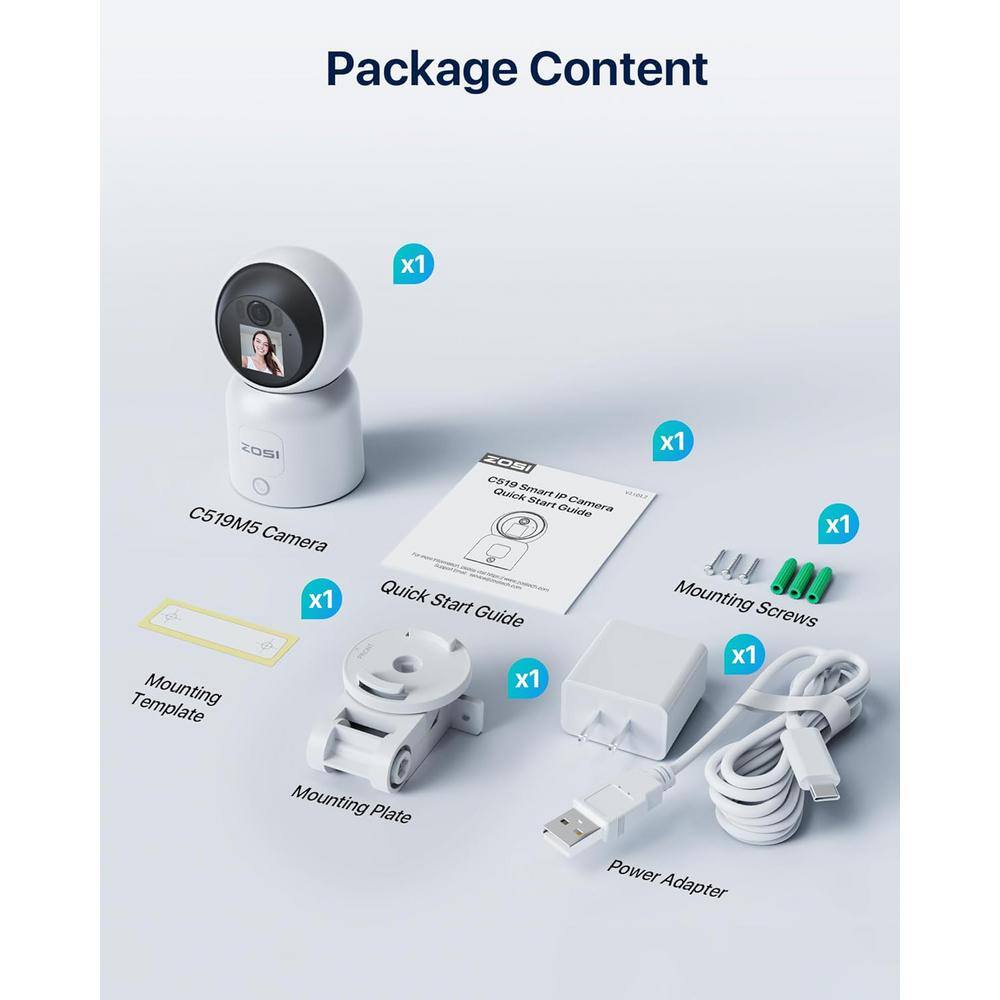 ZOSI Wired 3K 5MP Plug-in Indoor Smart Security Camera, 360 PT Baby/Pet Monitor, One-Touch Call, 2-Way Video, 2.4/5GHz