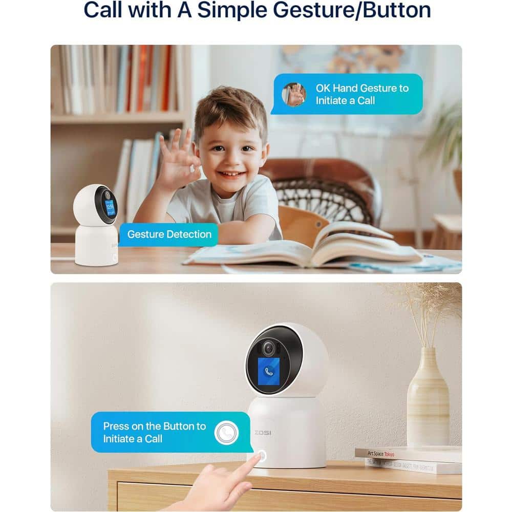 ZOSI Wired 3K 5MP Plug-in Indoor Smart Security Camera, 360 PT Baby/Pet Monitor, One-Touch Call, 2-Way Video, 2.4/5GHz
