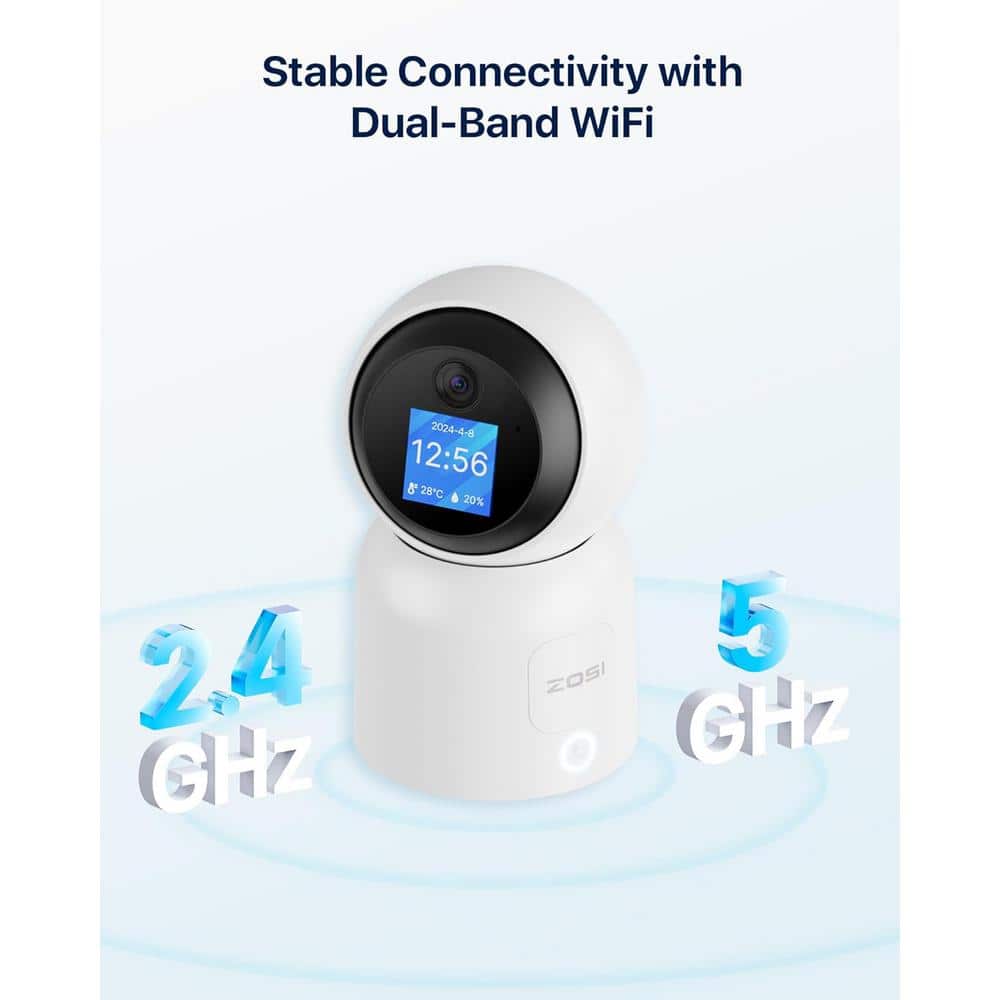 ZOSI Wired 3K 5MP Plug-in Indoor Smart Security Camera, 360 PT Baby/Pet Monitor, One-Touch Call, 2-Way Video, 2.4/5GHz