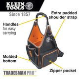 Klein Tools Tradesman Pro Tool Tote, 20-Pocket Tool Bag, 8-Inch, 8.75 x 8.75 x 17 in, 1680D Ballistic Polyester