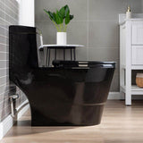 WOODBRIDGE 1-Piece 1.0/1.6 GPF High-Efficiency Dual-Flush Elongated Toilet, Black with Chrome Button, Soft-Close Seat Included