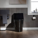 WOODBRIDGE 1-Piece 1.0/1.6 GPF High-Efficiency Dual-Flush Elongated Toilet, Black with Chrome Button, Soft-Close Seat Included