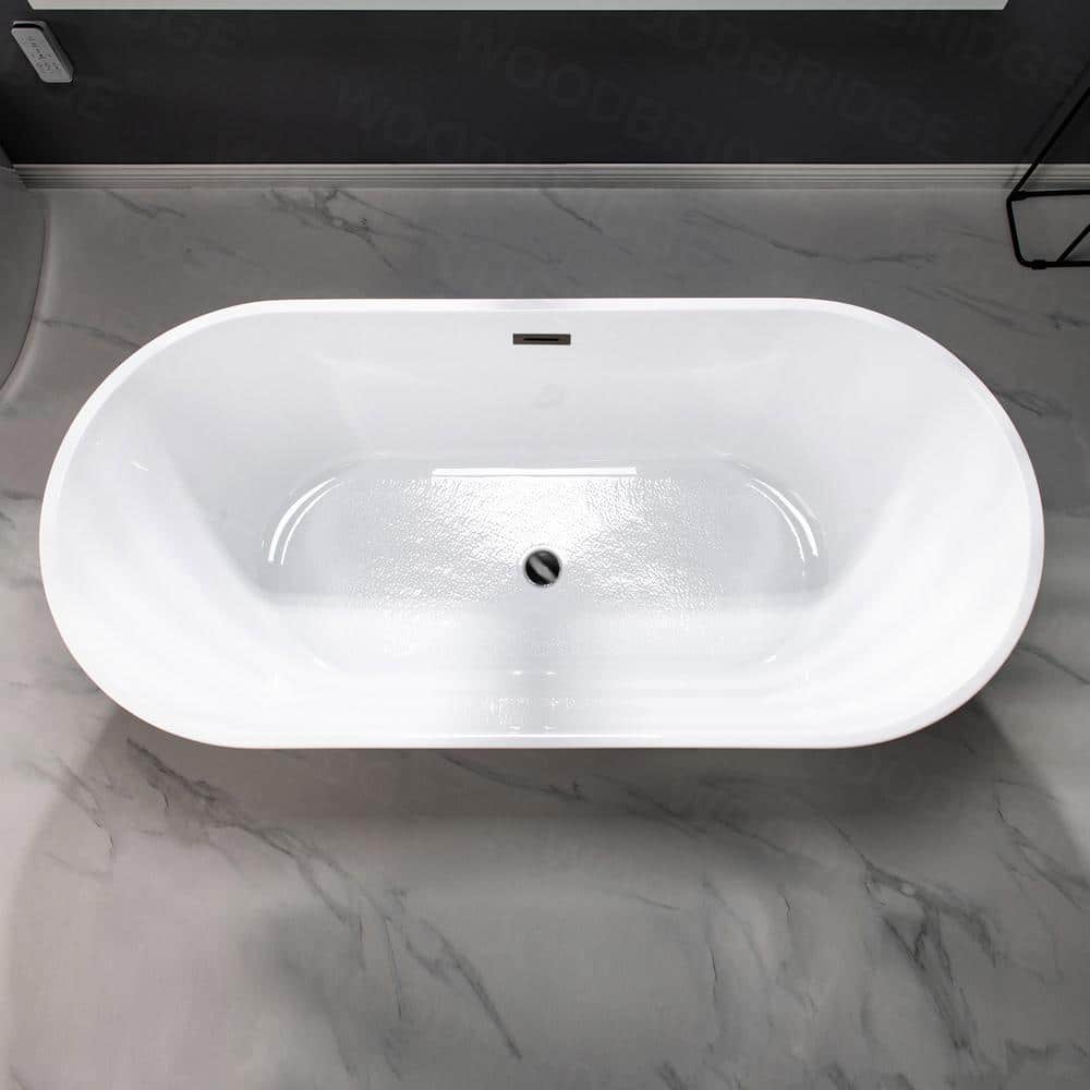WOODBRIDGE Piscataway 67 in. Acrylic FlatBottom Double-Ended Freestanding Bathtub with Matte Black Overflow and Drain, Black