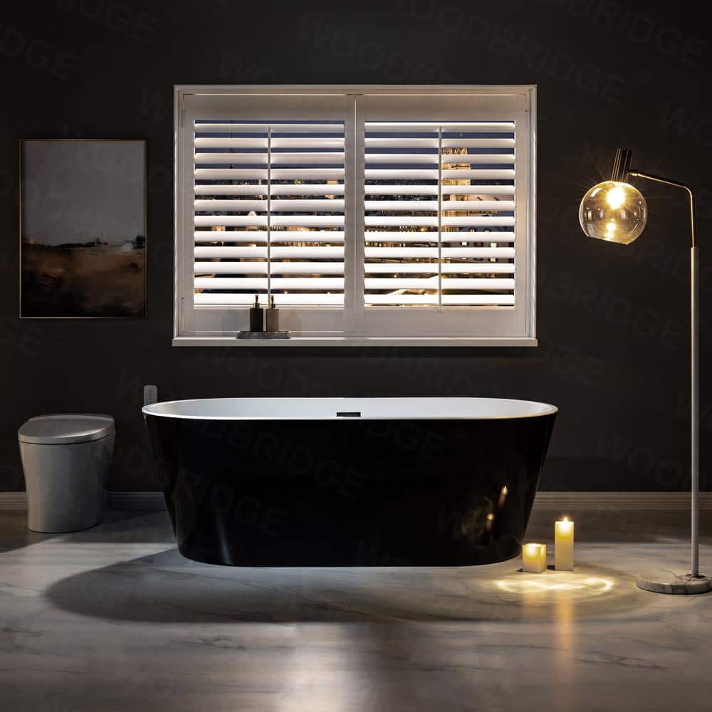 WOODBRIDGE Piscataway 67 in. Acrylic FlatBottom Double-Ended Freestanding Bathtub with Matte Black Overflow and Drain, Black