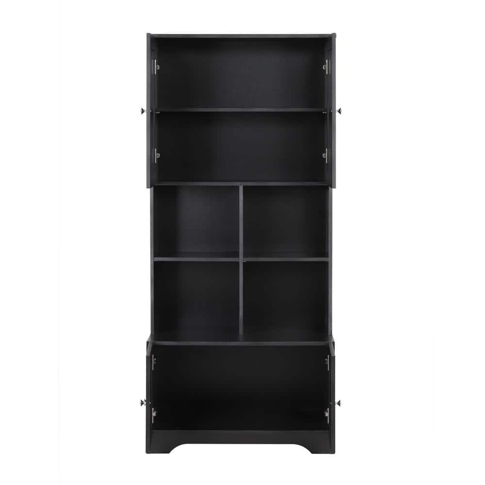 Wyndham Collection Black Linen Cabinet with Adjustable Shelves, 31x16x67 Inches