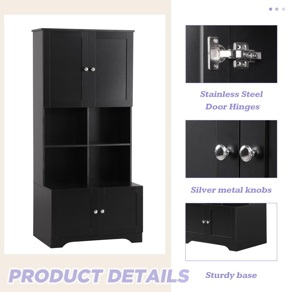 Wyndham Collection Black Linen Cabinet with Adjustable Shelves, 31x16x67 Inches