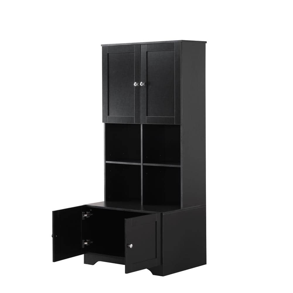 Wyndham Collection Black Linen Cabinet with Adjustable Shelves, 31x16x67 Inches