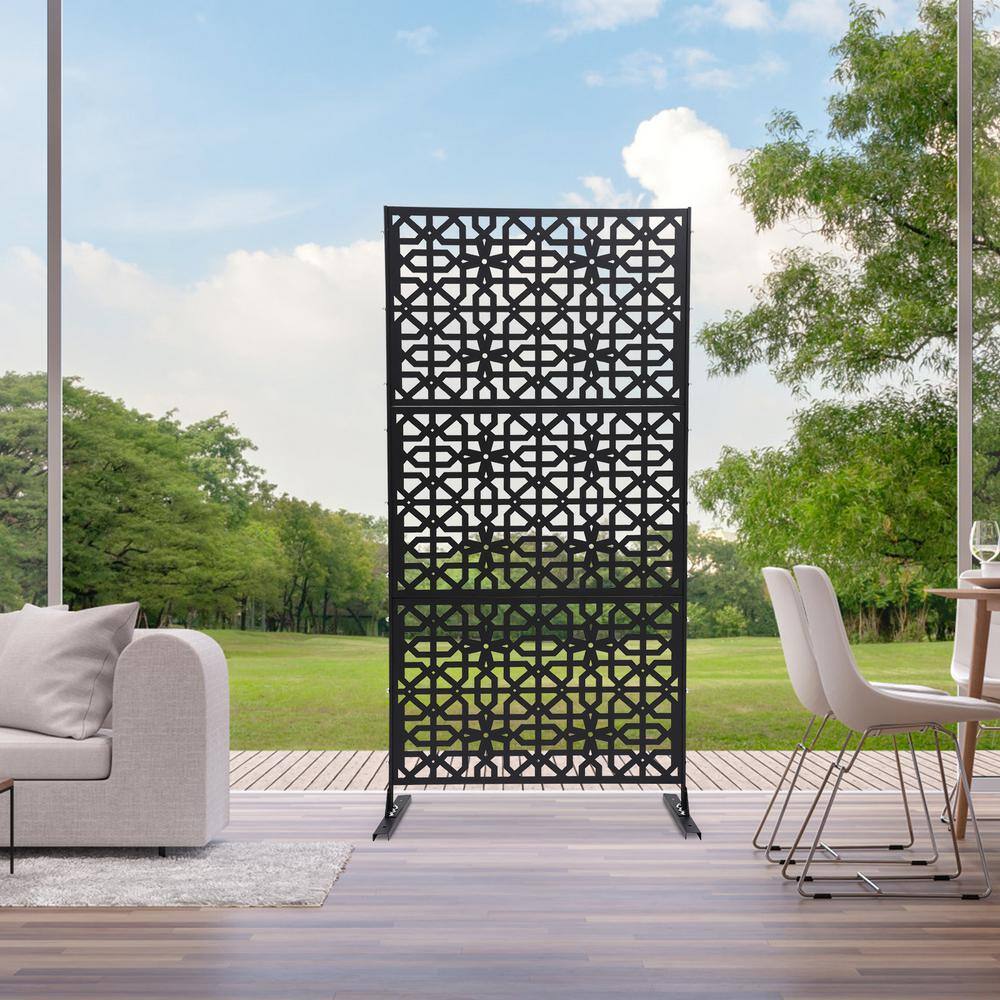 YIYIBYUS 6.2 ft. x 2.9 ft. Black Steel Privacy Screen Freestanding Outdoor/Indoor Adjustable Height Decorative Privacy Screen
