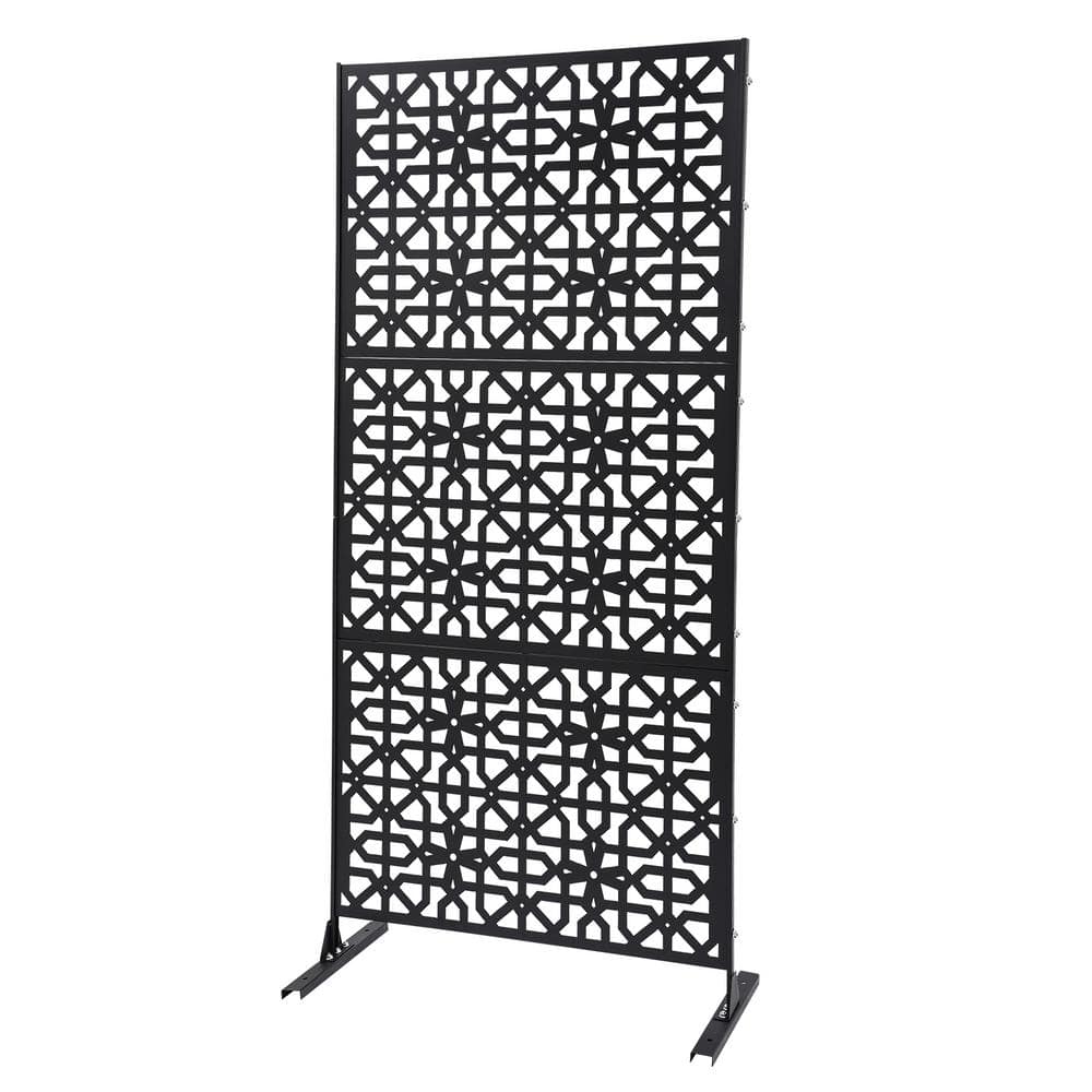YIYIBYUS 6.2 ft. x 2.9 ft. Black Steel Privacy Screen Freestanding Outdoor/Indoor Adjustable Height Decorative Privacy Screen