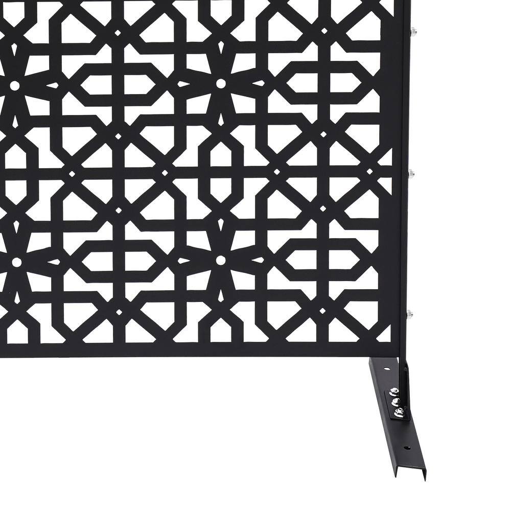 YIYIBYUS 6.2 ft. x 2.9 ft. Black Steel Privacy Screen Freestanding Outdoor/Indoor Adjustable Height Decorative Privacy Screen