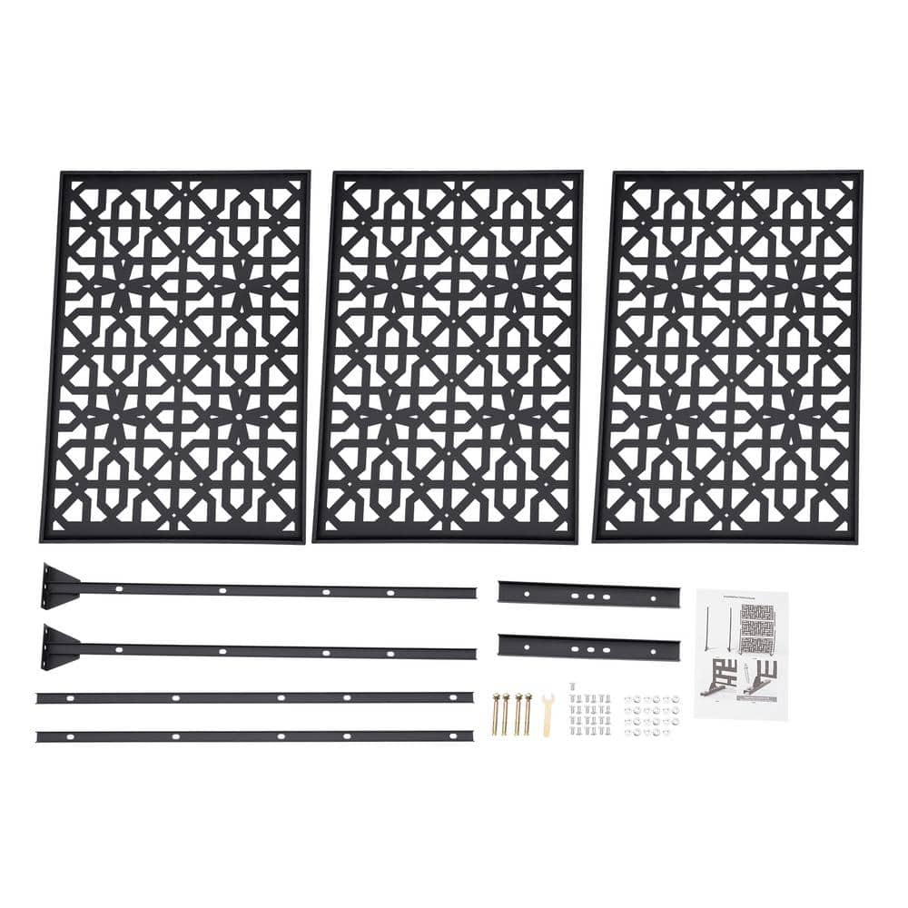 YIYIBYUS 6.2 ft. x 2.9 ft. Black Steel Privacy Screen Freestanding Outdoor/Indoor Adjustable Height Decorative Privacy Screen
