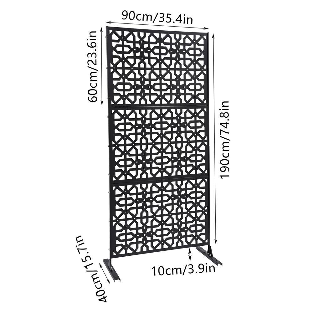 YIYIBYUS 6.2 ft. x 2.9 ft. Black Steel Privacy Screen Freestanding Outdoor/Indoor Adjustable Height Decorative Privacy Screen