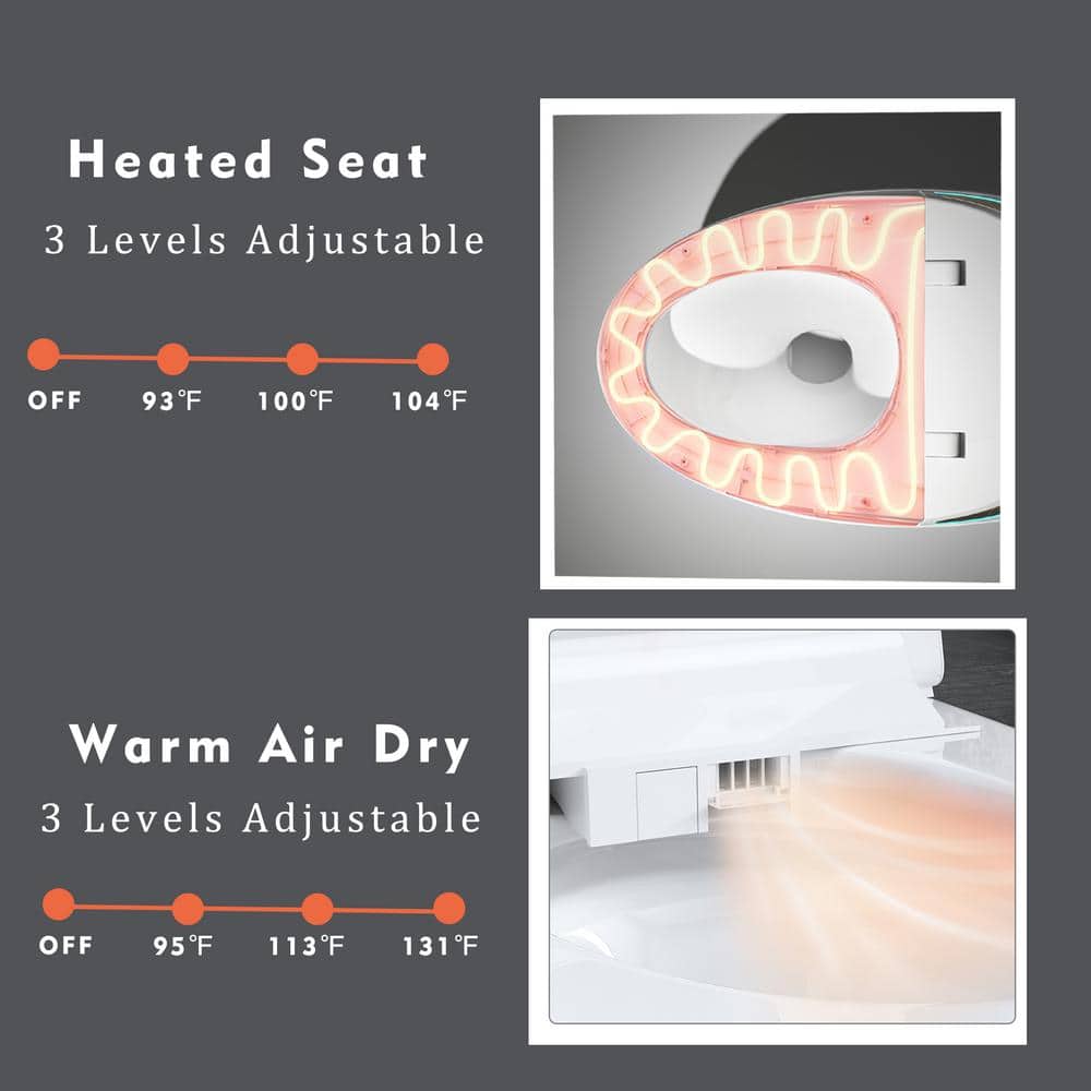 YSQCAR Elongated Smart Bidet Toilet, Black - Heated Seat & Warm Air Dryer