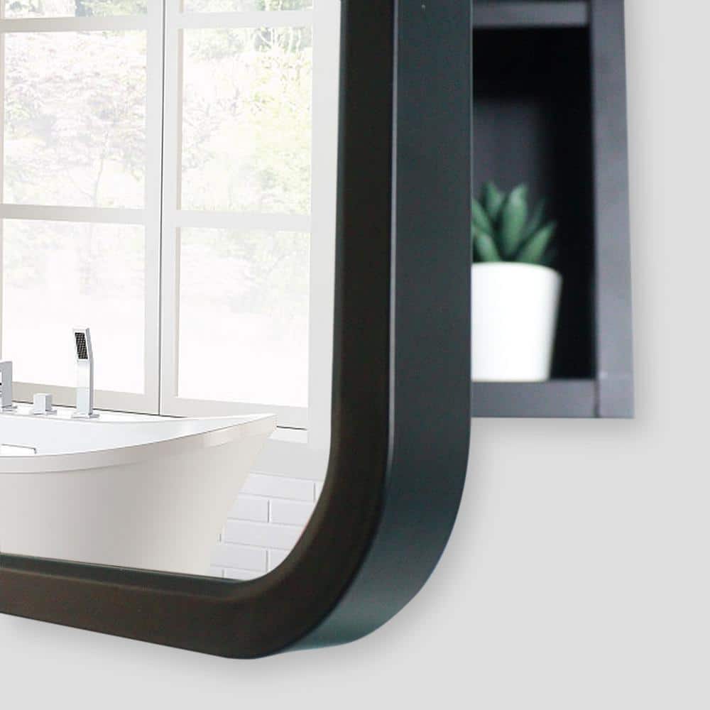 Zeus & Ruta 24 in. W x 30 in. H Rectangular Black Metal Framed Wall Recessed/Surface Mount Bathroom Medicine Cabinet with Mirror
