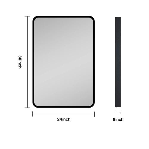Zeus & Ruta 24 in. W x 30 in. H Rectangular Black Metal Framed Wall Recessed/Surface Mount Bathroom Medicine Cabinet with Mirror