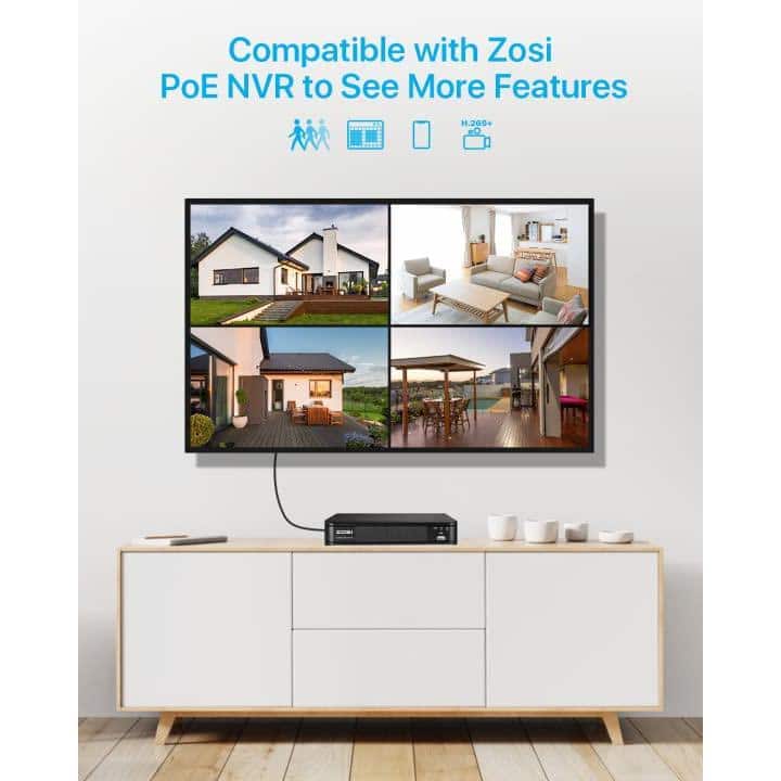ZOSI ZM4295E 5MP Wired PoE Add-On IP Security Camera, 80 ft. Night Vision, Only Work with Same Brand NVR Model