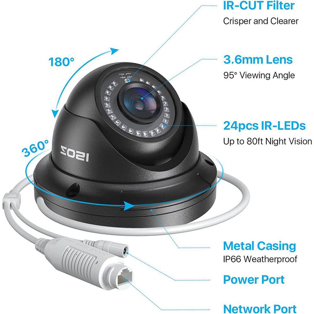 ZOSI ZM4295E 5MP Wired PoE Add-On IP Security Camera, 80 ft. Night Vision, Only Work with Same Brand NVR Model