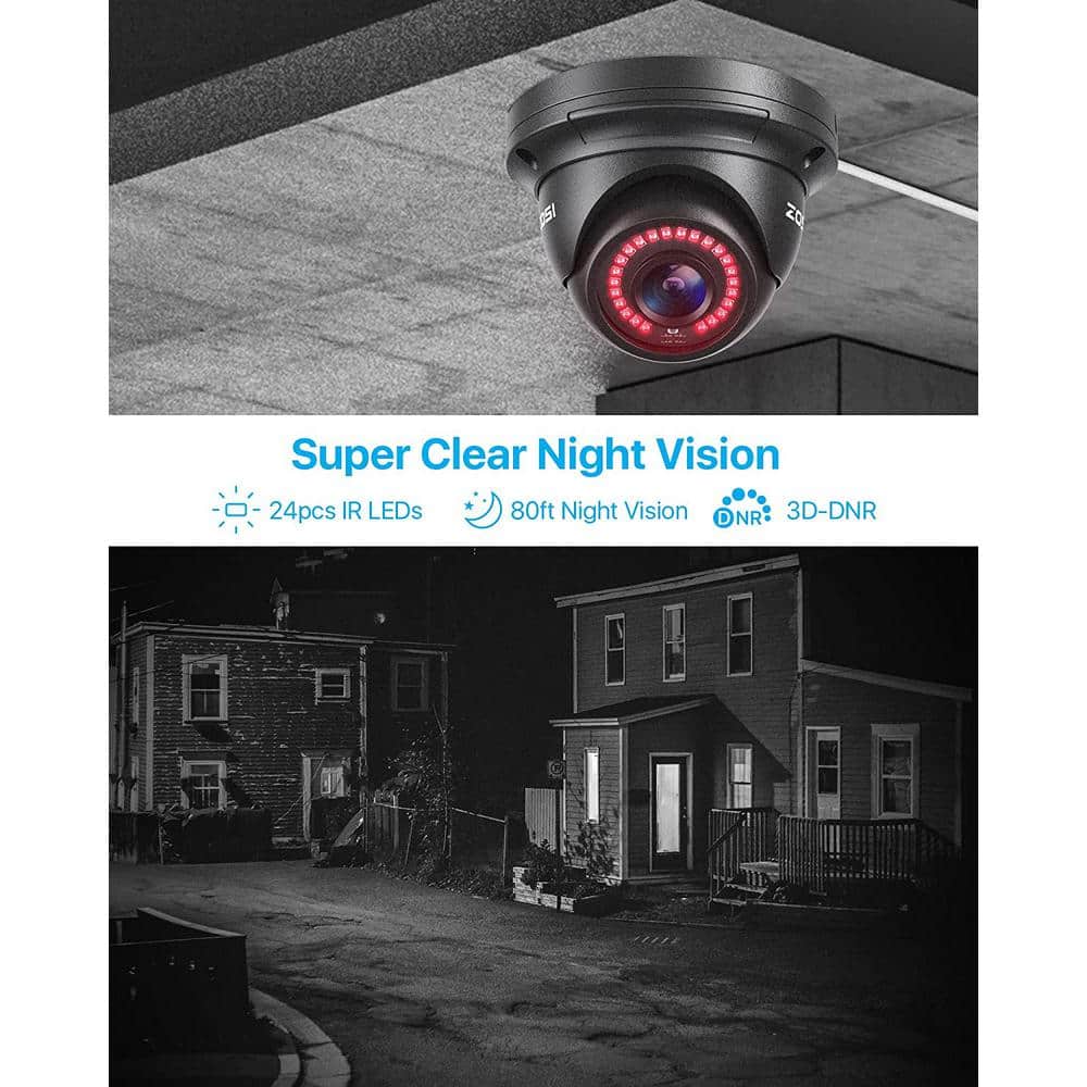 ZOSI ZM4295E 5MP Wired PoE Add-On IP Security Camera, 80 ft. Night Vision, Only Work with Same Brand NVR Model